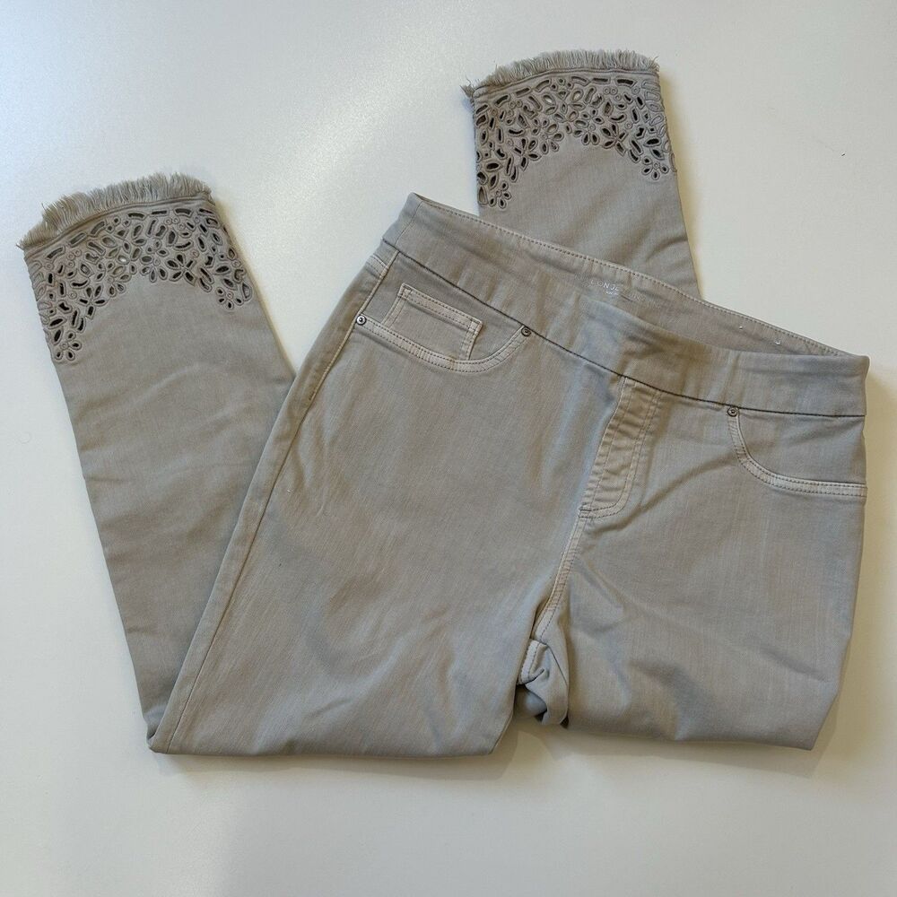 Chico’s Pants Jeans Jeggings Pull On Ankle Eyelet Tulip Taupe Cottagecore 2R/12R